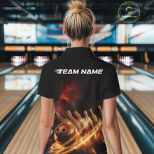 Load image into Gallery viewer, Custom Golden Glowing Effect Light Trails Bowling Team Women Polo Shirts, Bowling Jersey IPHW9452