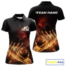 Load image into Gallery viewer, Custom Golden Glowing Effect Light Trails Bowling Team Women Polo Shirts, Bowling Jersey IPHW9452