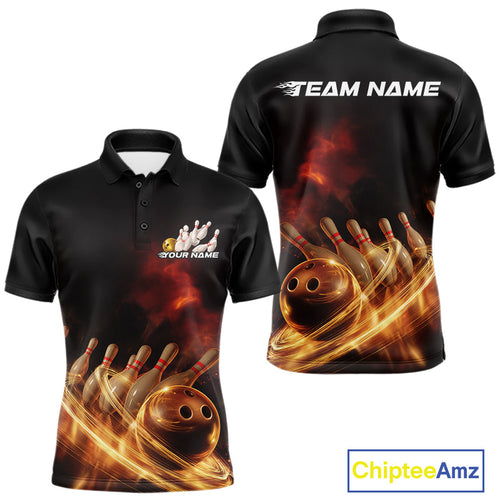 Custom Golden Glowing Effect Light Trails Bowling Team Polo Shirts For Men, Bowling Jersey IPHW9452