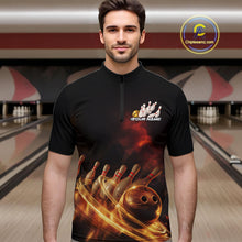 Load image into Gallery viewer, Custom Golden Glowing Effect Light Trails Bowling Team Quarter-Zip Shirts For Men, Bowling Jersey IPHW9452