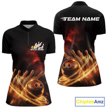 Load image into Gallery viewer, Custom Golden Glowing Light Trails Bowling Team Women Quarter-Zip Shirt, Bowling Jersey IPHW9452