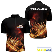 Load image into Gallery viewer, Custom Golden Glowing Effect Light Trails Bowling Team Quarter-Zip Shirts For Men, Bowling Jersey IPHW9452