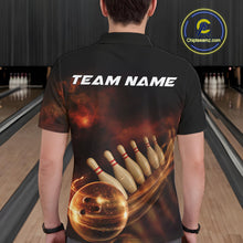 Load image into Gallery viewer, Custom Black And Gold Fire Energy Streaks Bowling Team Men Polo Shirts, Bowling Uniform IPHW9453
