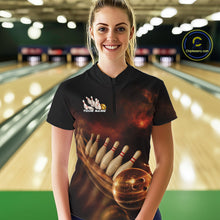 Load image into Gallery viewer, Custom Black And Gold Fire Energy Streaks Bowling Team Women Quarter-Zip Shirt Uniform IPHW9453