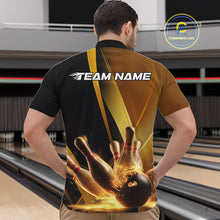Load image into Gallery viewer, Custom Black And Glowing Gold Bowling Team Men Quarter-Zip Shirts, Golden Bowling Jerseys IPHW9454