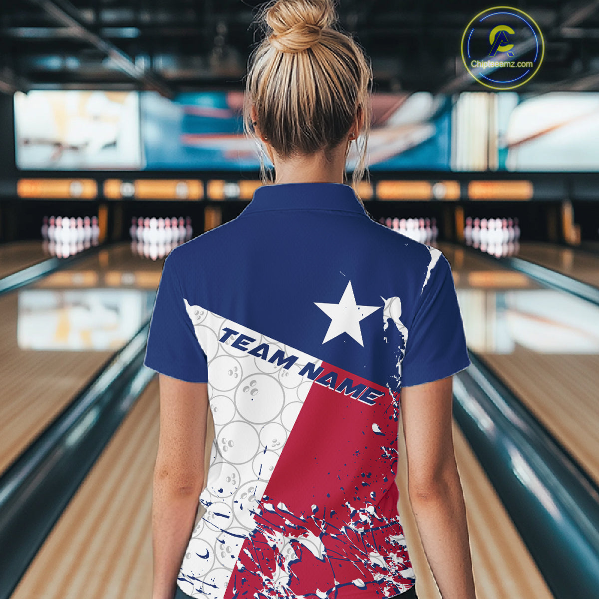 Custom Texas Flag Bowling Team Women Polo Shirts, Texas Bowling League Shirt Team Uniform IPHW9632