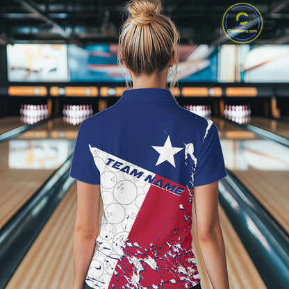 Custom Texas Flag Bowling Team Women Polo Shirts, Texas Bowling League Shirt Team Uniform IPHW9632