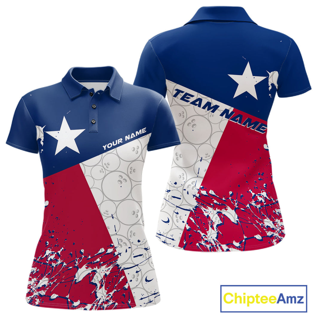 Custom Texas Flag Bowling Team Women Polo Shirts, Texas Bowling League Shirt Team Uniform IPHW9632