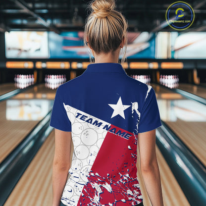 Custom Texas Flag Bowling Women Quarter-Zip Shirts, Bowling League Shirt Team Uniform IPHW9632