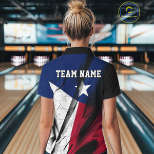 Custom Texas Flag Bowling Team Women Polo Shirts, Texas Bowling League Shirt Team Uniform IPHW9634