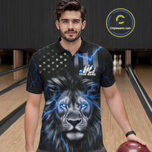 Load image into Gallery viewer, Custom Blue Thunder Lightning Patriotic Lion Polo Shirts For Men, US Flag Bowling Jerseys IPHW9323