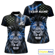 Load image into Gallery viewer, Custom Blue Thunder Lightning Patriotic Lion Women Polo Shirts, US Flag Bowling Jerseys IPHW9323