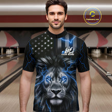 Load image into Gallery viewer, Custom Blue Thunder Lightning Patriotic Lion Quarter-Zip Shirts For Men, US Flag Bowling Jerseys IPHW9323
