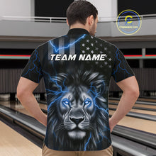 Load image into Gallery viewer, Custom Blue Thunder Lightning Patriotic Lion Quarter-Zip Shirts For Men, US Flag Bowling Jerseys IPHW9323