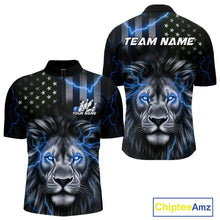 Load image into Gallery viewer, Custom Blue Thunder Lightning Patriotic Lion Quarter-Zip Shirts For Men, US Flag Bowling Jerseys IPHW9323