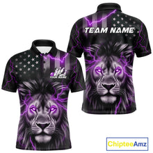 Load image into Gallery viewer, Custom Purple Thunder Lightning Patriotic Lion Polo Shirts For Men, US Flag Bowling Jerseys IPHW9324