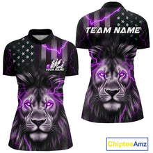 Load image into Gallery viewer, Custom Purple Thunder Lightning Patriotic Lion Women Quarter-Zip Shirt, US Bowling Jersey IPHW9324