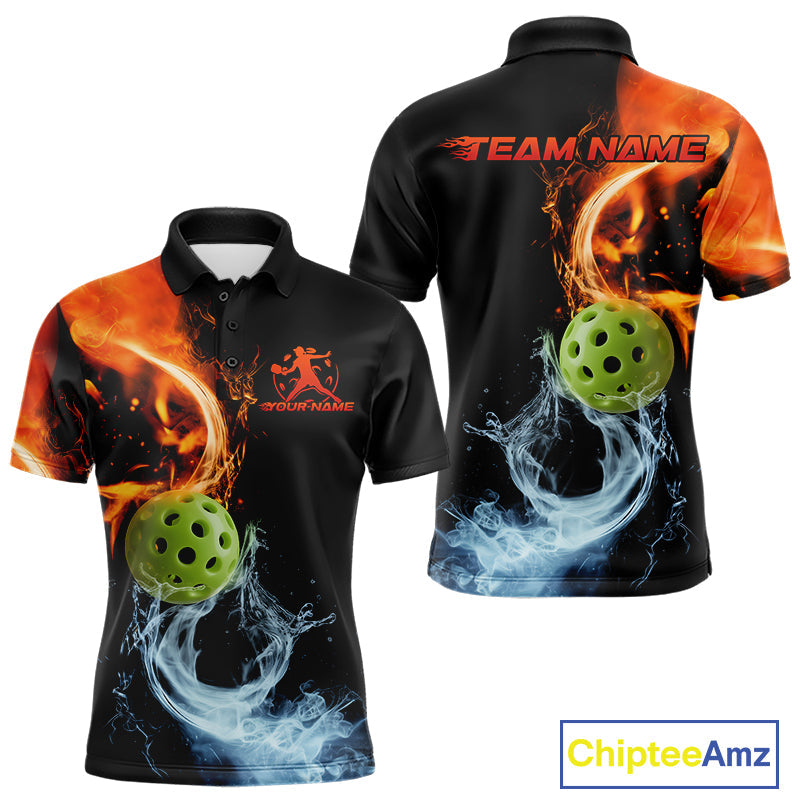 Custom Water And Fire Pickleball Polo Shirts For Men, Pickleball Team Shirt IPHW9336