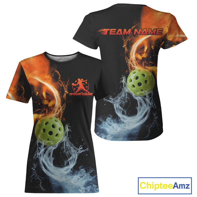 Custom Water And Fire Pickleball T-Shirts For Women, Pickleball Team IPHW9336