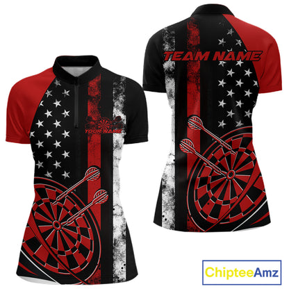 Custom Red Thin Line US Flag Patriotic Dartboard Dart Women Quarter-Zip Team Shirts IPHW9644