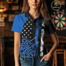 Load image into Gallery viewer, Custom Blue Thin Line US Flag Patriotic Dartboard Dart Women Polo Team Shirt, Dart Jersey IPHW9645