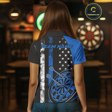 Load image into Gallery viewer, Custom Blue Thin Line US Flag Patriotic Dartboard Dart Women Polo Team Shirt, Dart Jersey IPHW9645