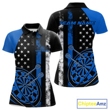 Load image into Gallery viewer, Custom Blue Thin Line US Flag Patriotic Dartboard Dart Women Polo Team Shirt, Dart Jersey IPHW9645