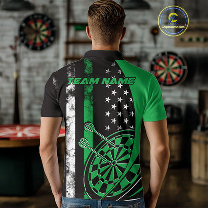 Custom Green Thin Line US Flag Patriotic Dartboard Dart Men Polo Team Shirts, Dart Jerseys IPHW9646