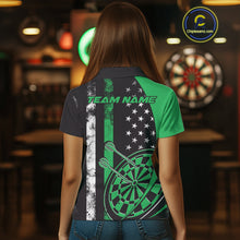 Load image into Gallery viewer, Custom Green Thin Line US Flag Patriotic Dartboard Women Polo Team Shirt, Dart Jersey IPHW9646