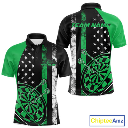 Custom Green Thin Line US Flag Patriotic Dartboard Dart Men Polo Team Shirts, Dart Jerseys IPHW9646