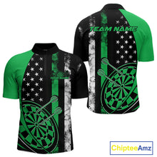 Load image into Gallery viewer, Custom Green Thin Line US Flag Patriotic Dartboard Dart Men Quarter-Zip Team Shirts, Dart Jerseys IPHW9646