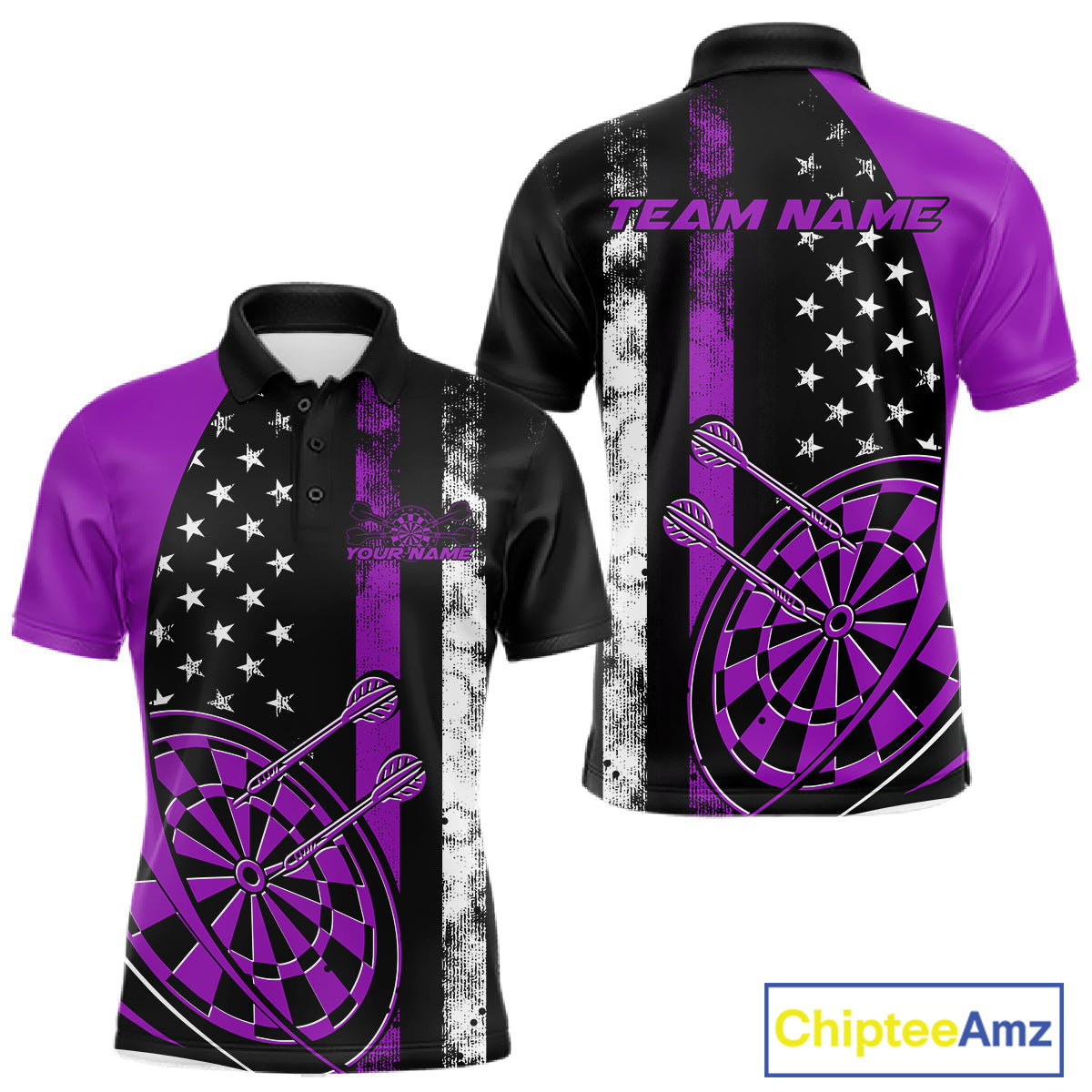 Custom Purple Thin Line US Flag Patriotic Dartboard Dart Men Polo Team Shirts, Dart Jersey IPHW9647
