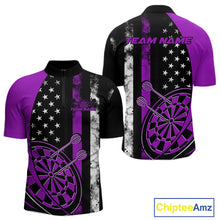 Load image into Gallery viewer, Custom Purple Thin Line US Flag Patriotic Dartboard Dart Men Quarter-Zip Team Shirts, Dart Jersey IPHW9647