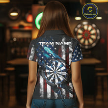 Load image into Gallery viewer, Custom Blue Thunder Lightning Patriotic Dart Women Polo Shirts, Vintage Dart Jerseys IPHW9651