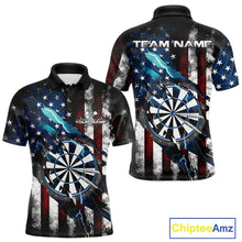 Load image into Gallery viewer, Custom Blue Thunder Lightning Patriotic Dart Men Polo Shirts, Vintage Dart Jerseys IPHW9651