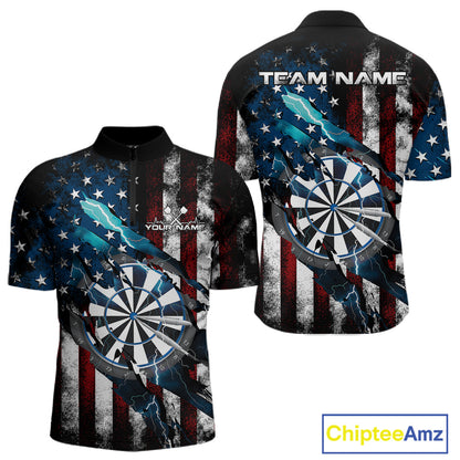 Custom Blue Thunder Lightning Patriotic Dart Men Quarter-Zip Shirts, Vintage Dart Jerseys IPHW9651