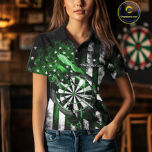 Load image into Gallery viewer, Custom Green Thunder Lightning Patriotic Dart Women Polo Shirts, Vintage Dart Jerseys IPHW9654