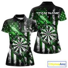 Load image into Gallery viewer, Custom Green Thunder Lightning Patriotic Dart Women Polo Shirts, Vintage Dart Jerseys IPHW9654