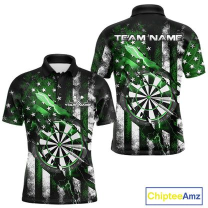 Custom Green Thunder Lightning Patriotic Dart Men Polo Shirts, Vintage Dart Jerseys IPHW9654
