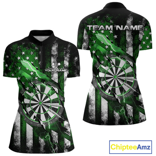 Custom Green Thunder Lightning Patriotic Dart Women Quarter-Zip Shirts, Dart Jerseys IPHW9654