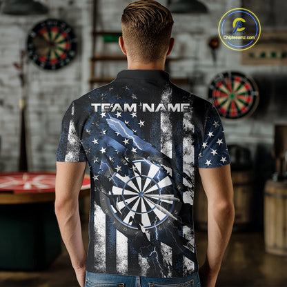 Custom Blue Thunder Lightning Patriotic Dart Men Polo Shirts, Vintage Dart Jerseys IPHW9655