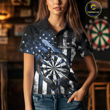 Load image into Gallery viewer, Custom Blue Thunder Lightning Patriotic Dart Women Polo Shirts, Vintage Dart Jerseys IPHW9655
