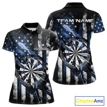 Load image into Gallery viewer, Custom Blue Thunder Lightning Patriotic Dart Women Polo Shirts, Vintage Dart Jerseys IPHW9655