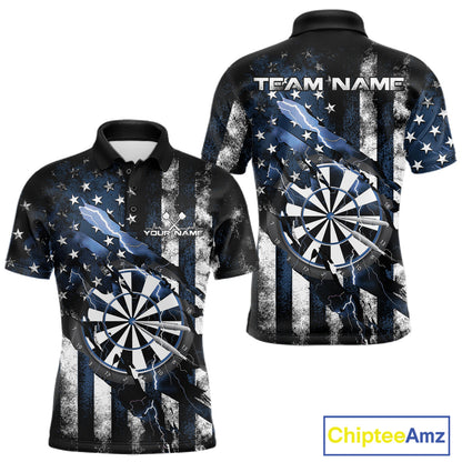 Custom Blue Thunder Lightning Patriotic Dart Men Polo Shirts, Vintage Dart Jerseys IPHW9655