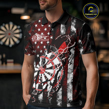 Load image into Gallery viewer, Custom Red Thunder Lightning Patriotic Dart Team Polo Shirts For Men, Dart Jerseys IPHW9656