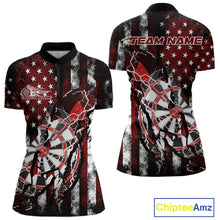 Load image into Gallery viewer, Custom Red Thunder Lightning Patriotic Dart Team Quarter-Zip Shirt For Women, Dart Jersey IPHW9656