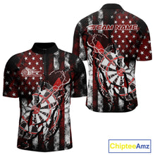 Load image into Gallery viewer, Custom Red Thunder Lightning Patriotic Dart Team Quarter-Zip Shirts For Men, Dart Jerseys IPHW9656