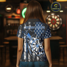 Load image into Gallery viewer, Custom Blue Thunder Lightning Patriotic Dart Team Polo Shirts For Women, Dart Jerseys IPHW9657