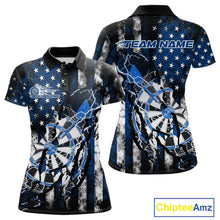 Load image into Gallery viewer, Custom Blue Thunder Lightning Patriotic Dart Team Polo Shirts For Women, Dart Jerseys IPHW9657
