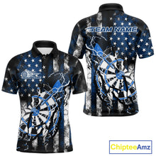 Load image into Gallery viewer, Custom Blue Thunder Lightning Patriotic Dart Team Polo Shirts For Men, Dart Jerseys IPHW9657